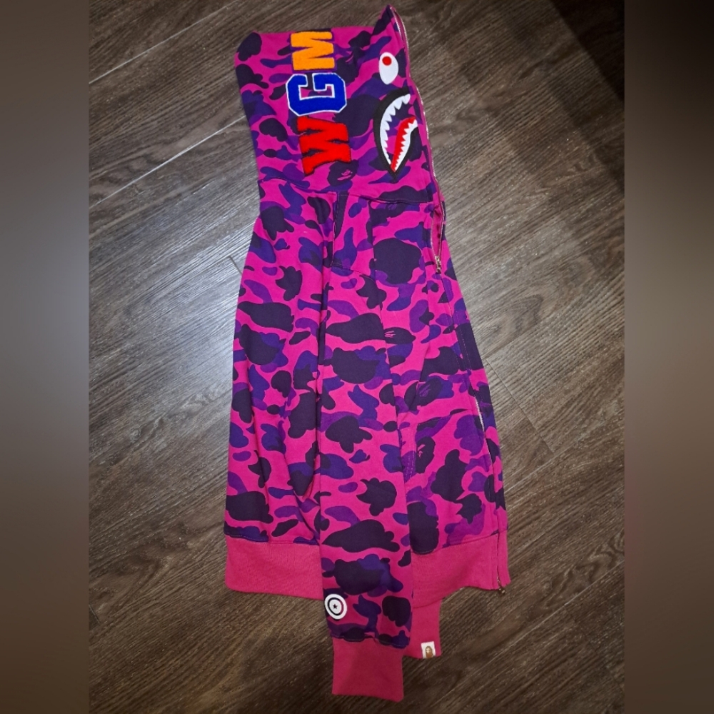 Purple camo BAPE shark hoodie